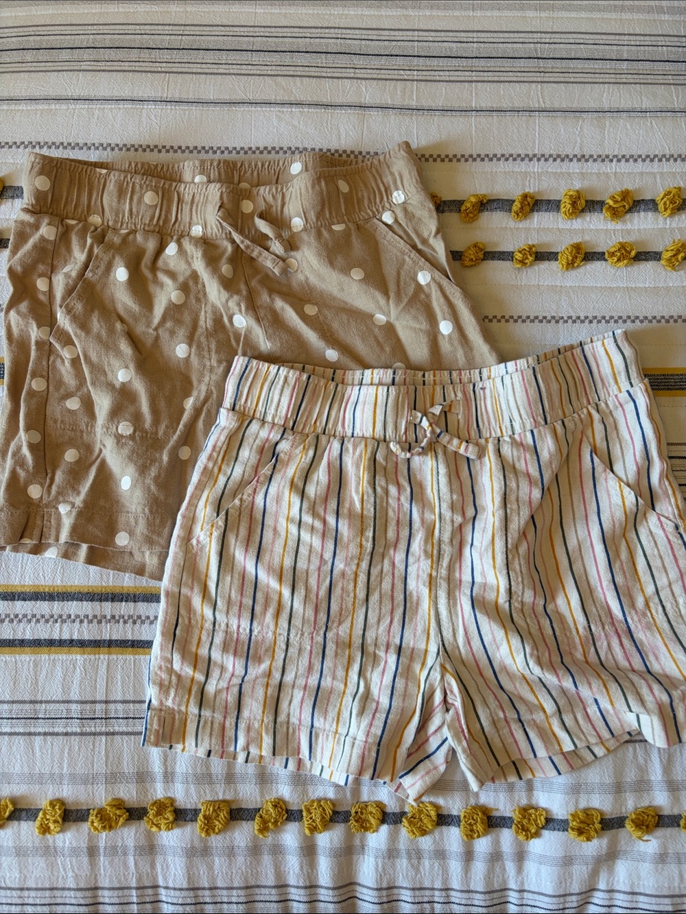Girls 32* Cool Polka Dot and Striped Lightweight Linen Shorts - Beige